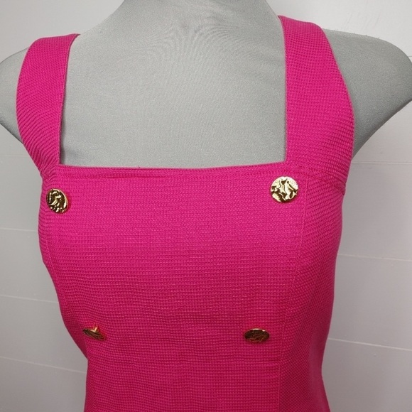 Vintage Jackie K Barbie Mod Pinup Hot Pink Gold Midi Dress Size Small - Picture 3 of 9